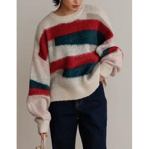 ニット 起毛モヘアタッチアート柄ジャガードニットプルオーバー レディース