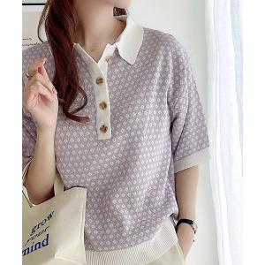 ポロシャツ 愛されTop's。衿付きジャガードニットポロシャツ