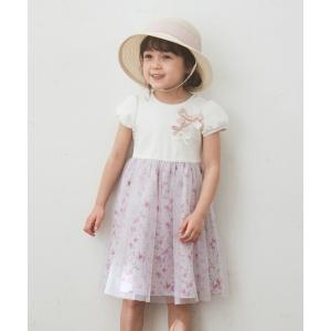 ワンピース 花柄チュールドッキング ワンピース キッズ