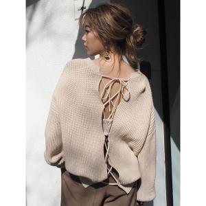 ニット バックレースアップルーズニットトップス