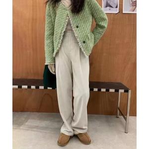 パンツ 「選べる３サイズ ／ 裏微起毛」ハイウエストタックスモーキーコーデュロイカラーパンツ レディース