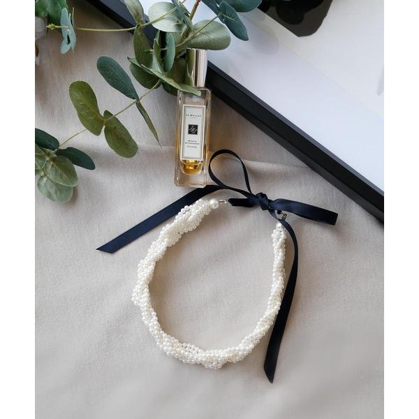 ネックレス リボン×ツイストデザインパールネックレス 結婚式 パーティー お呼ばれ オケージョン レ...