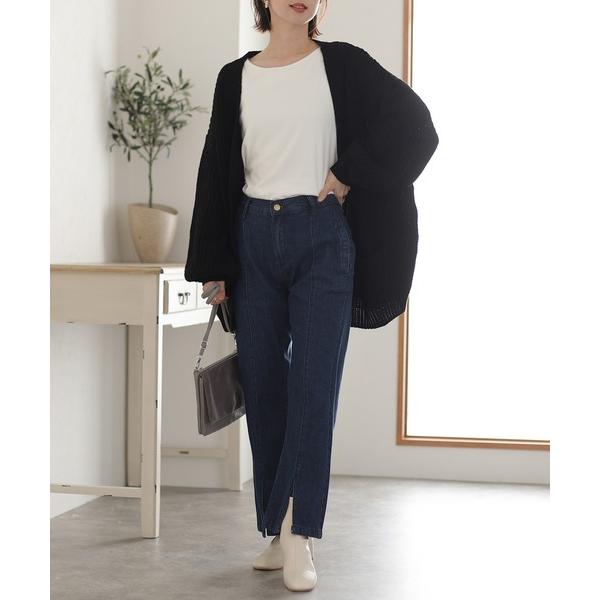 ワイドパンツ ジーンズ デニム デニムパンツ センター スリット デニムパンツ レディース