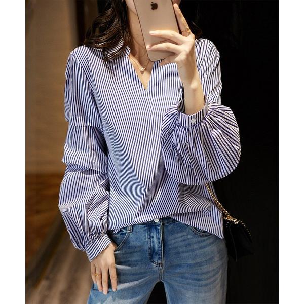 ブラウス シャツ ルーズシルエット　ストライプシャツブラウス レディース