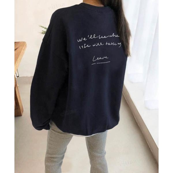 トレーナー スウェット 韓国ファッションleave筆記体ロゴスウェット レディース