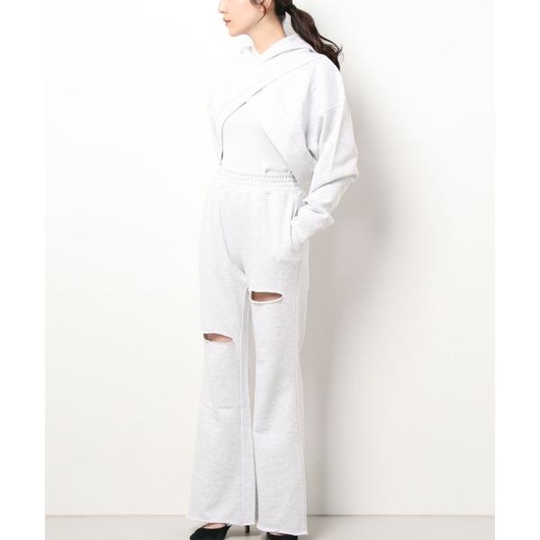 トレーナー スウェット 「SET販売」カシュクールヘムレイヤードスウェットトップス×カットオフ裏毛パ...