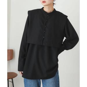 シャツ ブラウス ベストレイヤードシャツ
