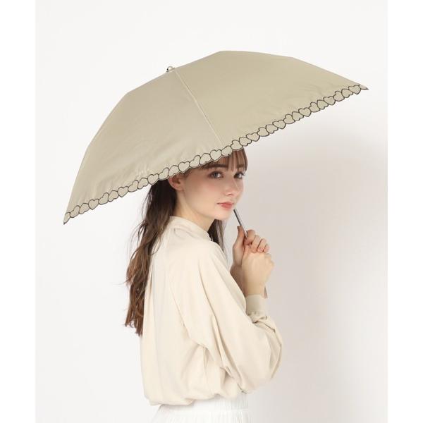 折りたたみ傘 一級遮光 晴雨兼用折りたたみ日傘　”ハート刺繍” レディース