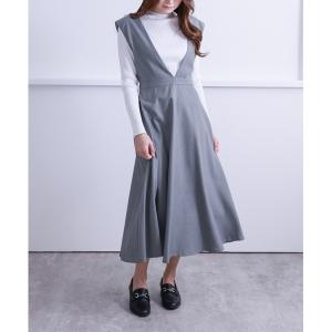 ジャンパースカート Vネックフレアーワンピース