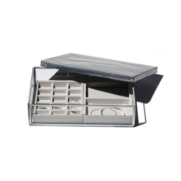 収納 GLASS BOX WITH RECYCLE STEEL LID Jewelry Double