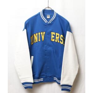 スタジャン アメカジ デカロゴ 両袖 レザー 切替 L ネイビー オレンジ