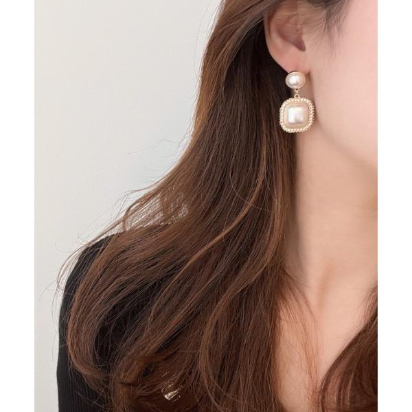 イヤリング レトロスクエアパールイヤリング レディース