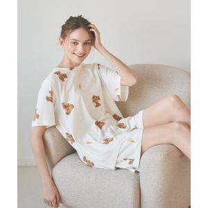 ルームウェア パジャマ ベアモチーフTシャツ＆ショートパンツ＆巾着3点SET