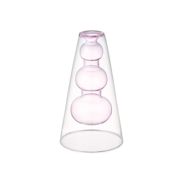 花瓶 レディース ダブルガラス フラワーベース ピンク