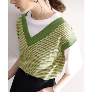 tシャツ Tシャツ たった１枚で高見え。ハニカム柄ニットベスト＆Tシャツのドッキング半袖プルオーバー