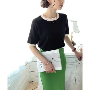 tシャツ 半袖 空前のレトロブーム。”洗える”リンガー半袖リブニット レディース