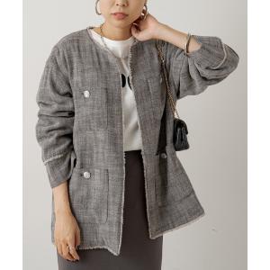 ジャケット ノーカラージャケット ライトツイードジャケット