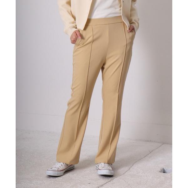 スラックス パンツ ストレッチ混センタープレスウエストゴムセミフレアパンツ レディース メンズ