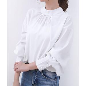 ブラウス シャツ バルーン袖 スタンドカラーブラウス レディース