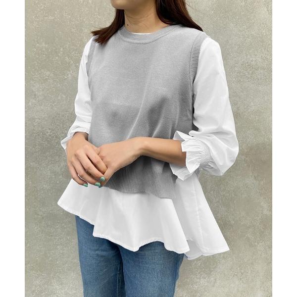 ベスト ジレ デザインシャツ×ニットベスト２点セット レディース