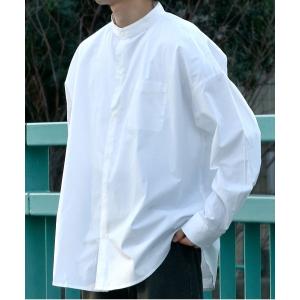 シャツ ブロードビッグ 無地 ストライプ バンドカラーシャツ/レディース メンズ メンズ レディース