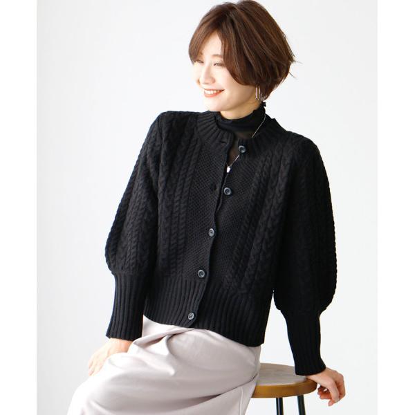 ニット セーター コンパクトが素敵！ぽわん袖カーデ レディース