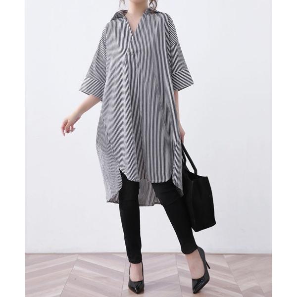 ブラウス シャツ ストライプロングシャツ シャツワンピース レディース