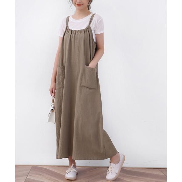 ジャンパースカート ギャザーロングサロペットスカート