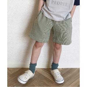 パンツ キッズ チェック柄ワイドハーフパンツ80〜140cm