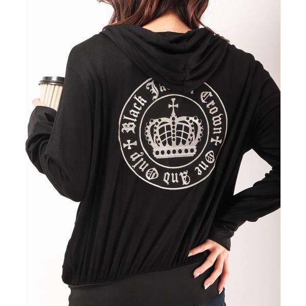 パーカー BLACK JACKALL CROWN レーヨン天竺 ロゴ刺繍アップリケ ZIPパーカー ...