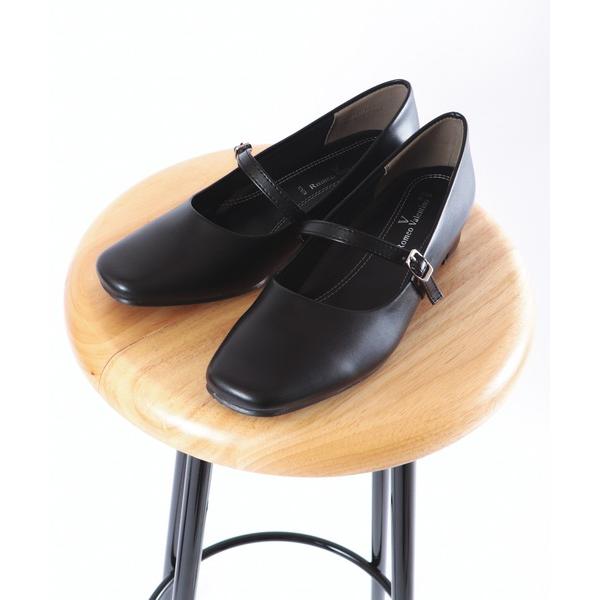パンプス ローヒールベルトプレーンパンプス