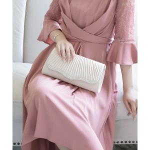 クラッチバッグ パーティーバッグ プリーツ×ラインストーンクラッチバッグ レディース