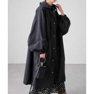 アウター フード付ボリューム袖ナイロンロングブルゾン