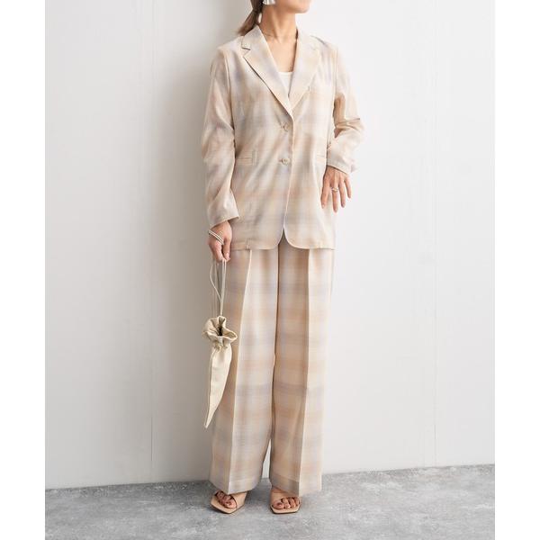 パンツ シアーオンブレーチェックセンタープレスワイドパンツ レディース
