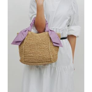 バッグ カゴバッグ レディース カシュカシュ cachecache / 下がりリボンペーパー手編みトートバッグ