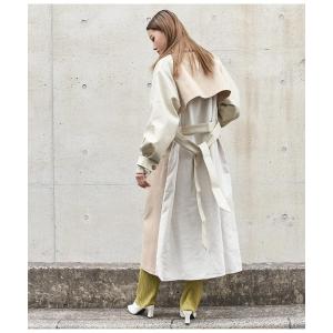 ステンカラーコート コート フェイクレザードッキングステンカラーコート レディース