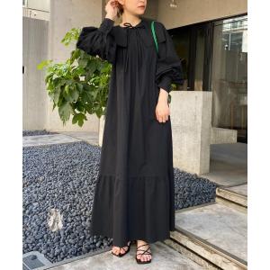 ワンピース 襟取り外し可能、ヨーク付き袖ボリュームワンピース