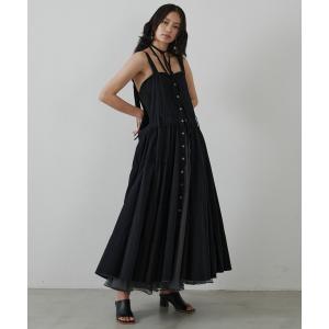 ワンピース 前開きボリュームデニムマキシワンピース