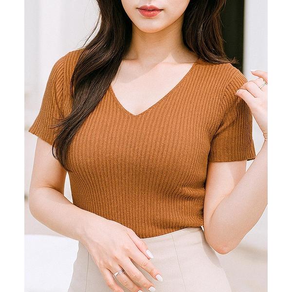 ニット セーター Vネック・パーソナルカラー半袖ニットトップス/22150 レディース