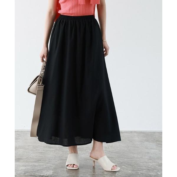 スカート リネン混ギャザーロングスカート