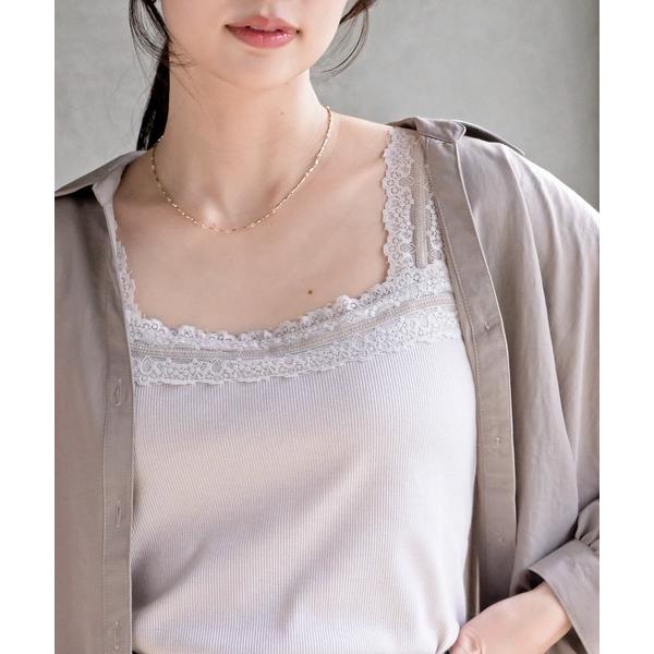 タンクトップ ノースリーブ スクエアーネックレースキャミタンクトップ レディース