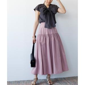 スカート ティアード切替ギャザーフレアロングスカート 「洗える」 レディース