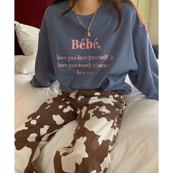 「選べる裏地/裏起毛」Bebe刺繍カラーロゴスウェット/トレーナー レディース