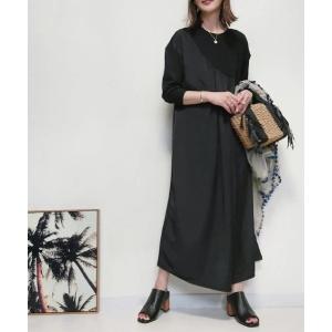 ワンピース ヴィンテージサテン バイヤス切替 ワンピース | サテンワンピース アシンメトリー 異素材 レディース