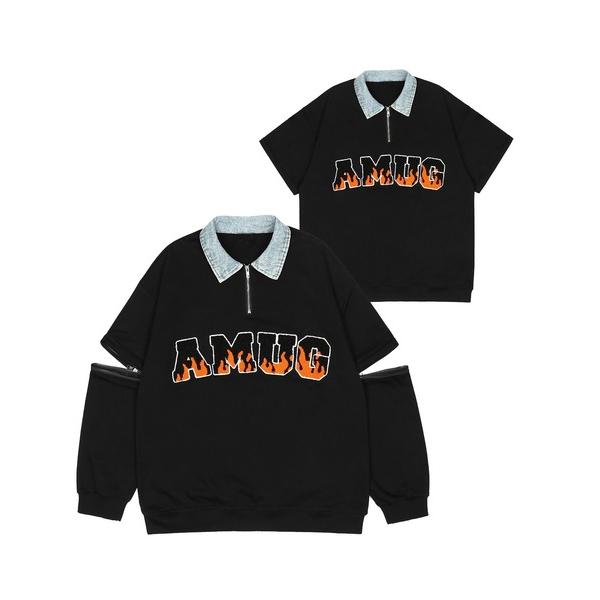 トレーナー スウェット HOOK-個性派　SHORT／LONG２WAY　ポロスウェット メンズ レデ...