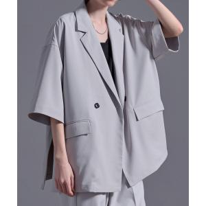 ジャケット テーラードジャケット ドレープトロミ サイドジップダブルジャケット