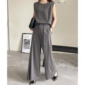 セットアップ センタープレスワイドパンツセットアップ レディース