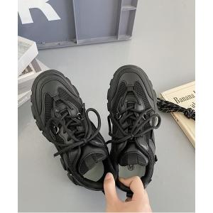 スニーカー レディース 替え紐付 /厚底 チャンキーソール ワンカラー ボリューム スニーカー 8596