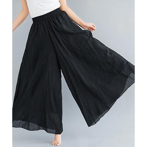 ワイドパンツ パンツ ふわっと広がるコットンスカーチョ レディース