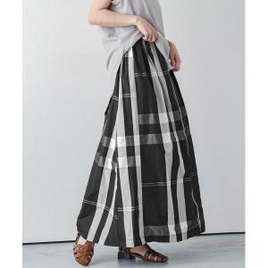 スカート チェック柄ボリュームフレアスカート